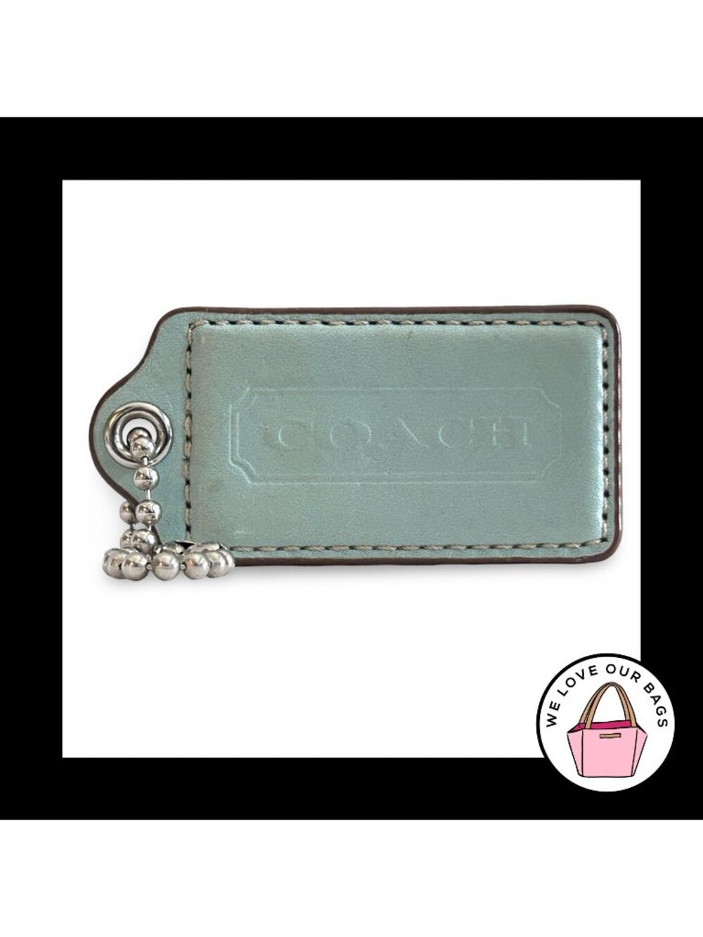 COACH HANG TAG 2.5" Blue & Aqua Leather Bag Charm Keychain Fob Nickel Large